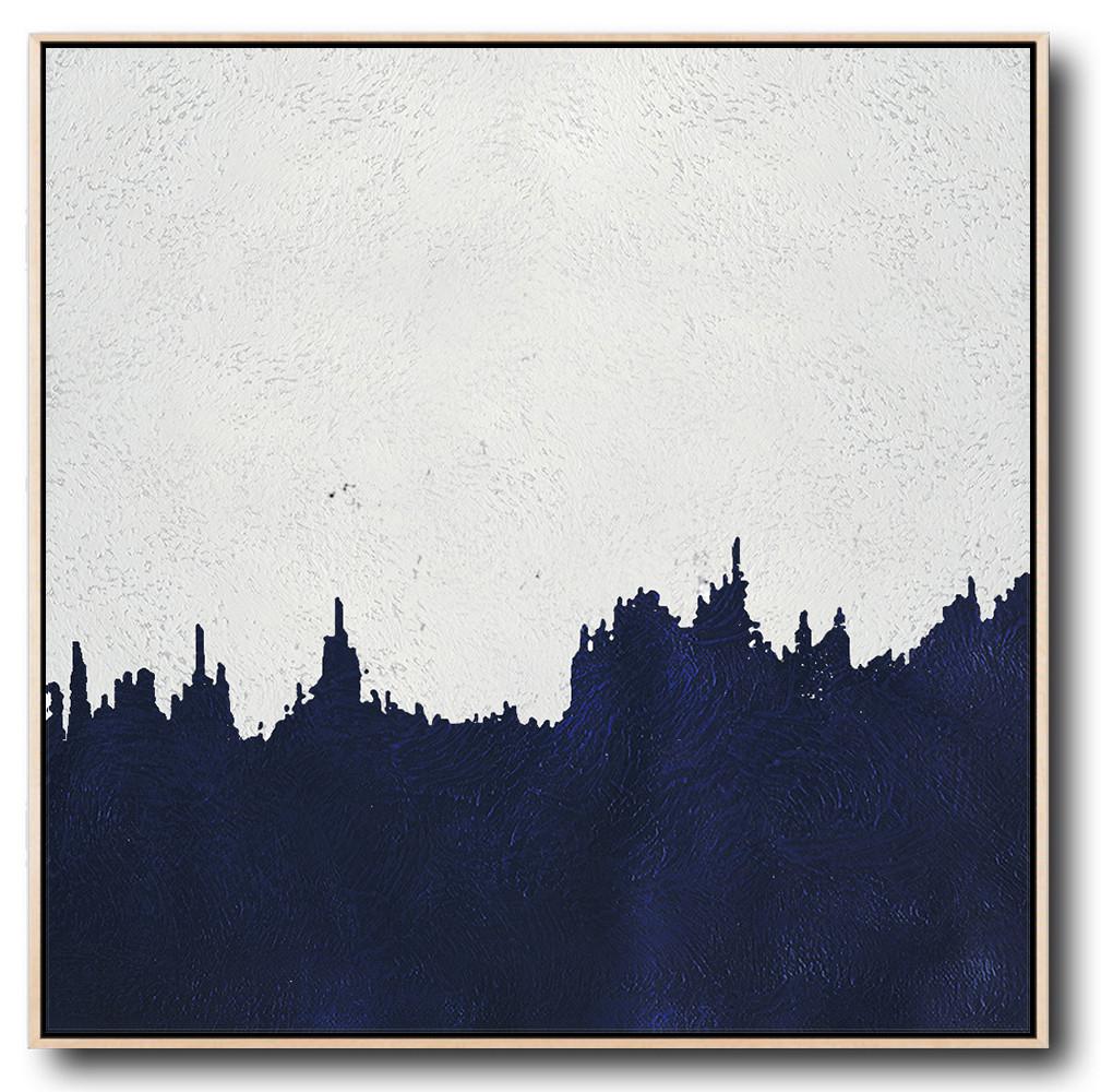 Buy Large Canvas Art Online - Hand Painted Navy Minimalist Painting On Canvas - Canvas Art Painting Large